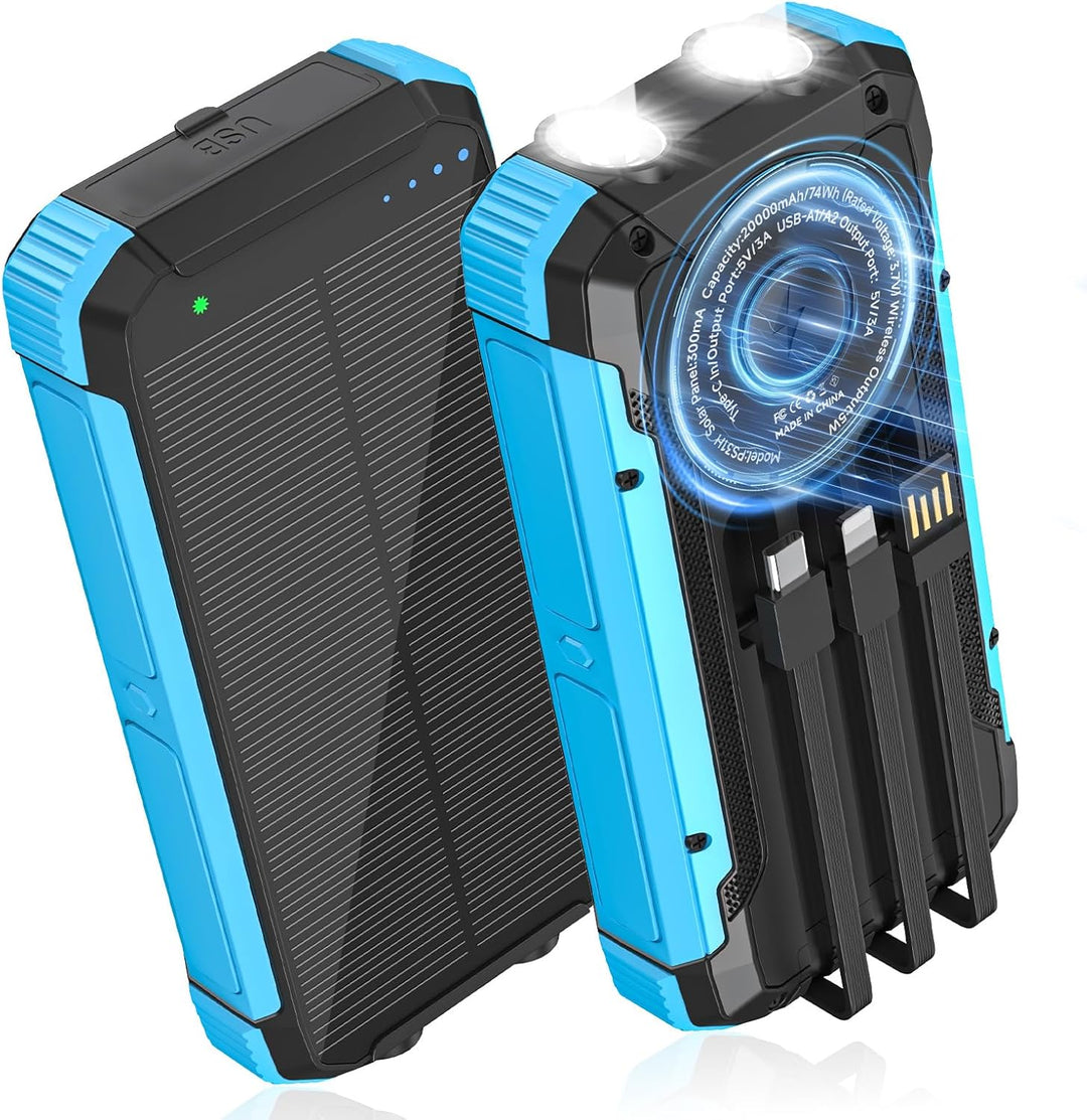 ERRBBIC Cargador solar de 20000 mAh, cargador inalámbrico portátil,...