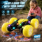Coche de control remoto para niños, auto de acrobacias giratorio de 360°, conducción de doble cara, auto RC de 2.4 GHz, juguete todo terreno recargable, ruedas LED brillantes con proyección