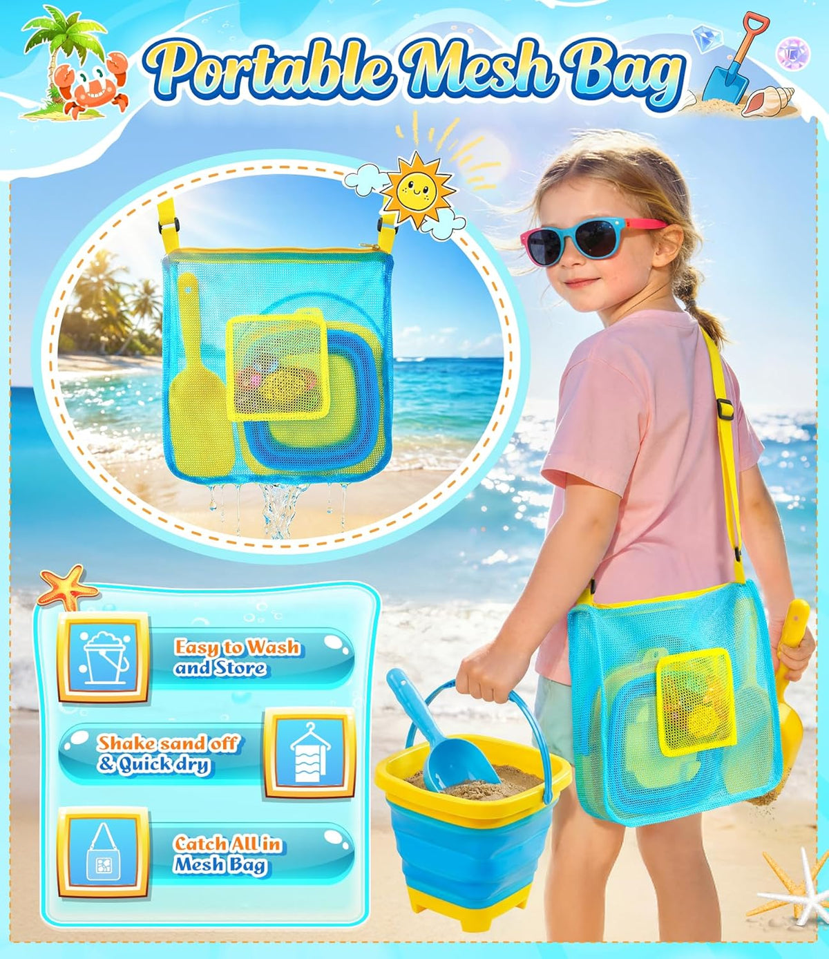Juguetes de playa para niños, juego de 24 cubos de arena de metal plegables