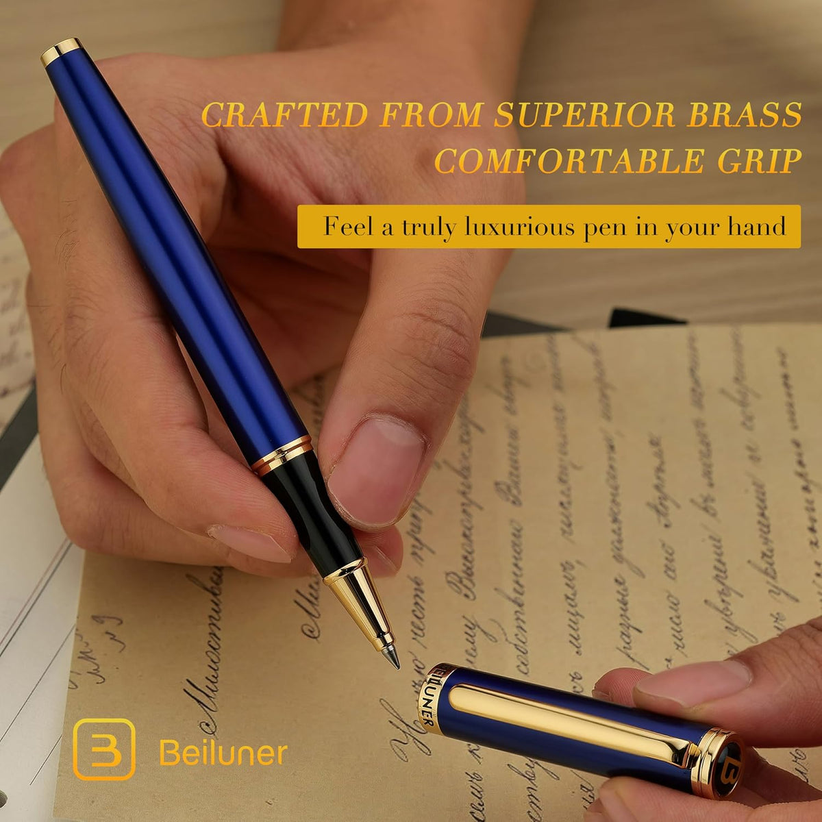 BEILUNER Bolígrafo de Bola de Lujo, Ribete de Oro de 24K, Diseños Nobles y Elegantes, Repuesto de Tinta Schneider, El Mejor Juego de Regalo de Bolígrafo de Bola para Hombres y Mujeres, Profesional