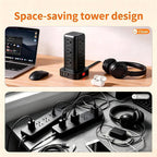 SMALLRT - Cable de extensión con múltiples tomas, torre de regleta de alimentación de enchufe plano con USB 12 salidas de CA, extensor de salida de cable de extensión ultrafino de 6.5 pies para