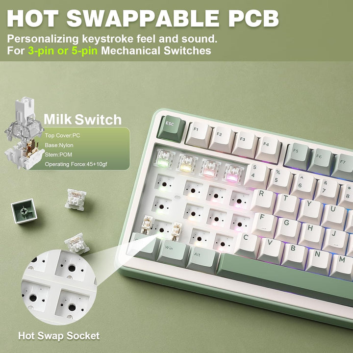 YUNZII B75 PRO Wireless Mechanical Keyboard,75% Layout with Knob,Ho...