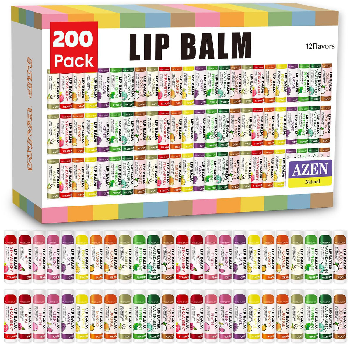 AZEN Paquete de 200 bálsamos labiales a granel, bálsamos labiales h...