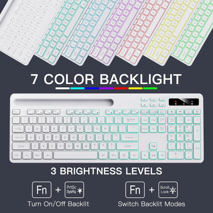 Soueto - Teclado inalámbrico con retroiluminación RGB de 7 colores,...