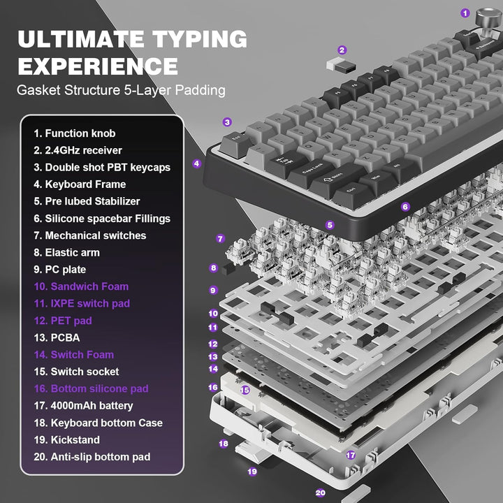 YUNZII B75 PRO Wireless Mechanical Keyboard,75% Layout with Knob,Ho...