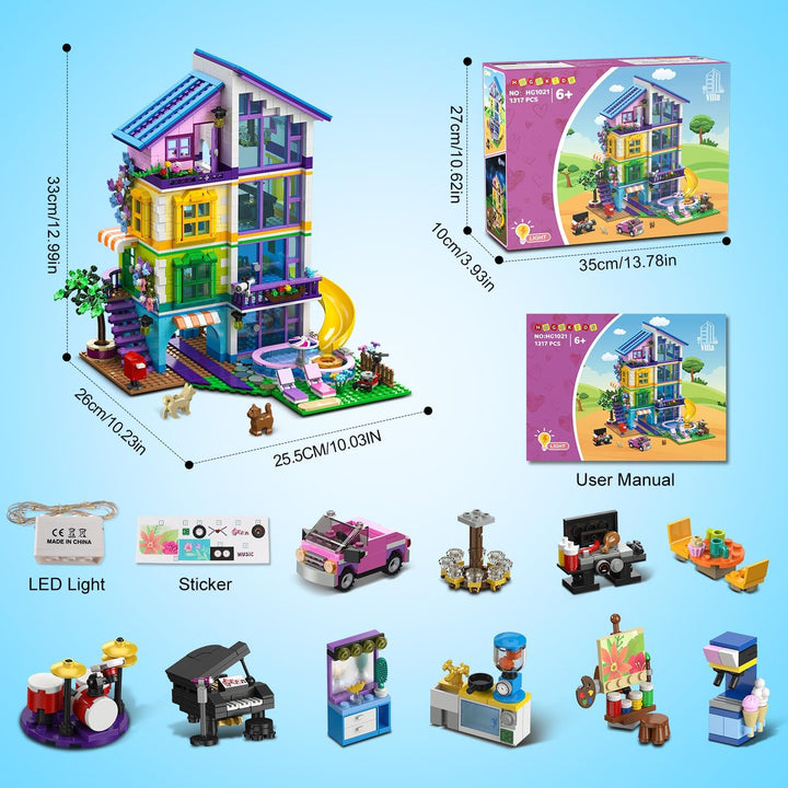 HOGOKIDS Juego de construcción de casa para niñas con luz