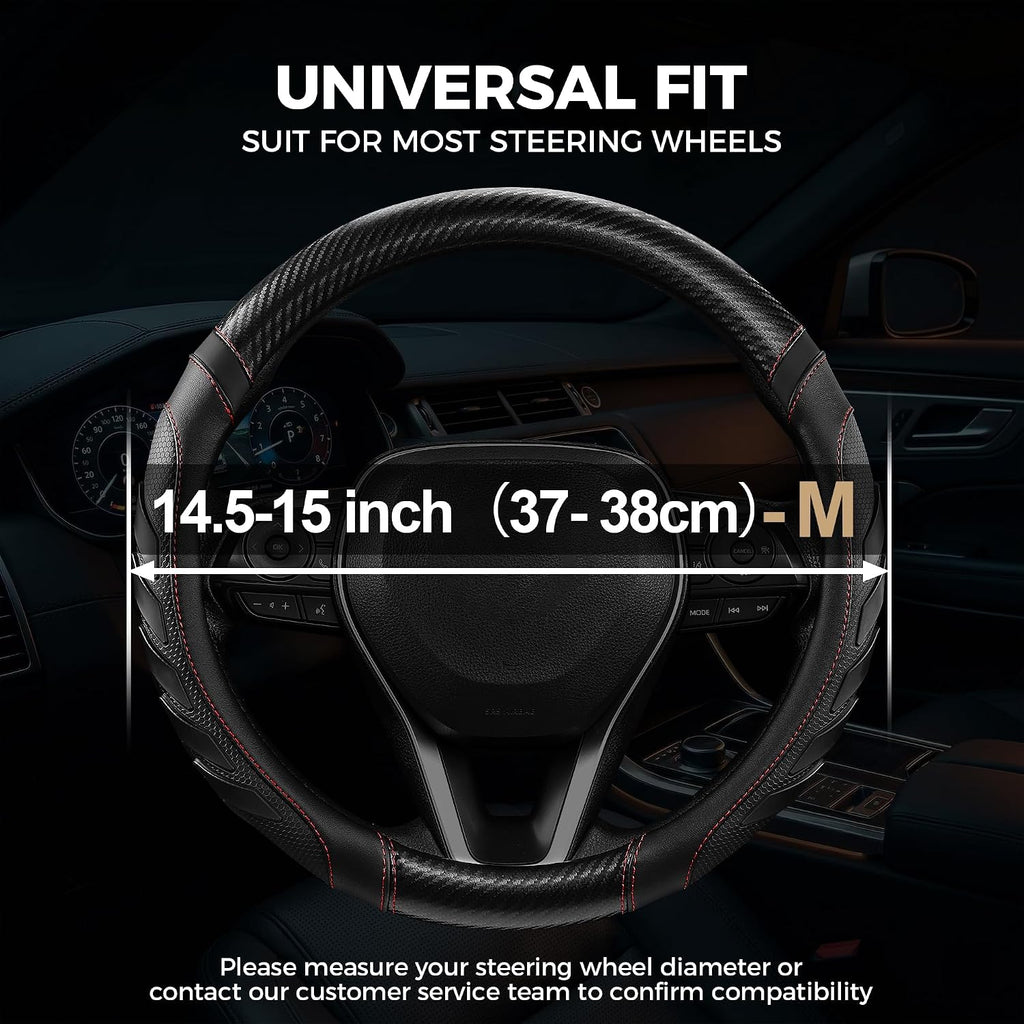 West Llama Funda para volante de piel de fibra de carbono con agarre antideslizante, diseño texturizado 3D, funda para volante de automóvil de 14.5-15 pulgadas, accesorio interior duradero (tamaño