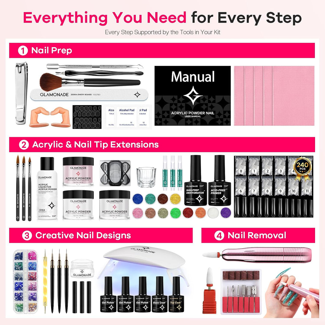Glamonade Kit de uñas acrílicas para principiantes: juego de uñas p...