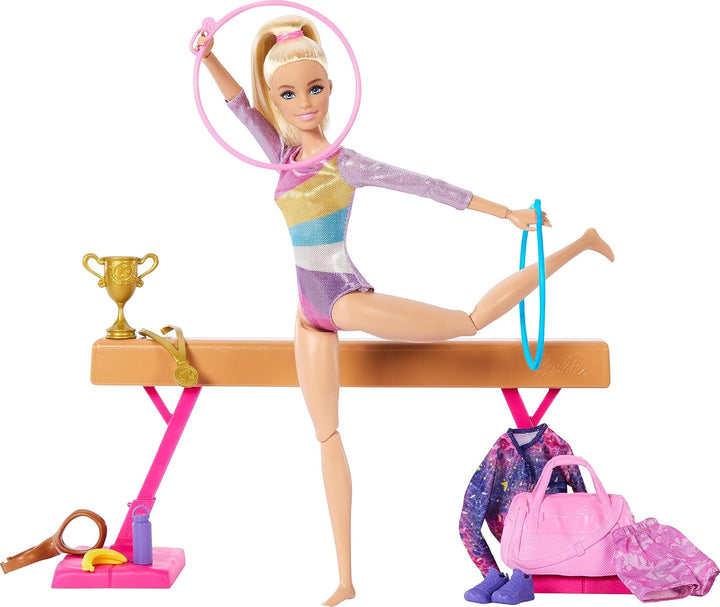 Muñeca de gimnasia Barbie y accesorios, juego con muñeca rubia de m...