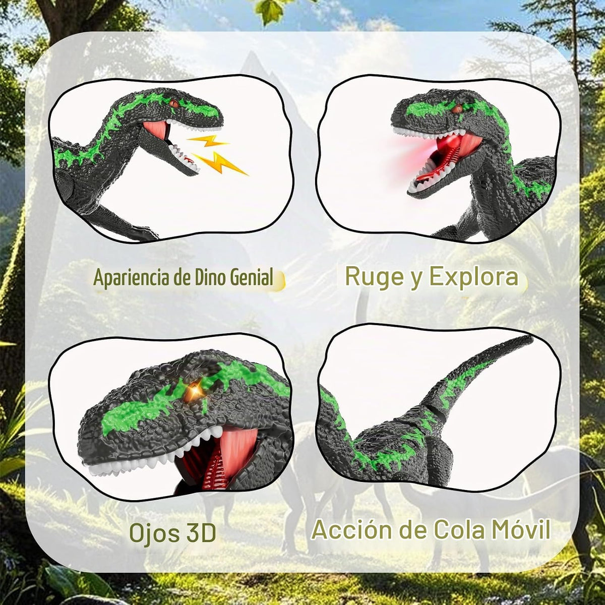 Juguetes de dinosaurio a control remoto para niños de 3 a 12 años, juguete velociraptor RC de 2.4 GHz con luces, sonidos y modo de demostración, juguete de dinosaurio interactivo recargable