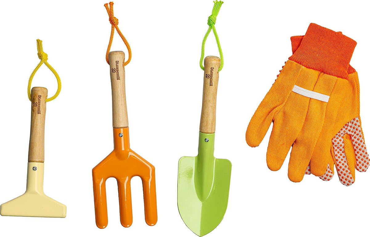 Juego de Jardinería, Kit de Herramientas, para Niños, STEM, Incluye Bolsa de Transporte, Pala, Regadera, Rastrillo, Horquilla, Paleta y Guantes (Sunshine)