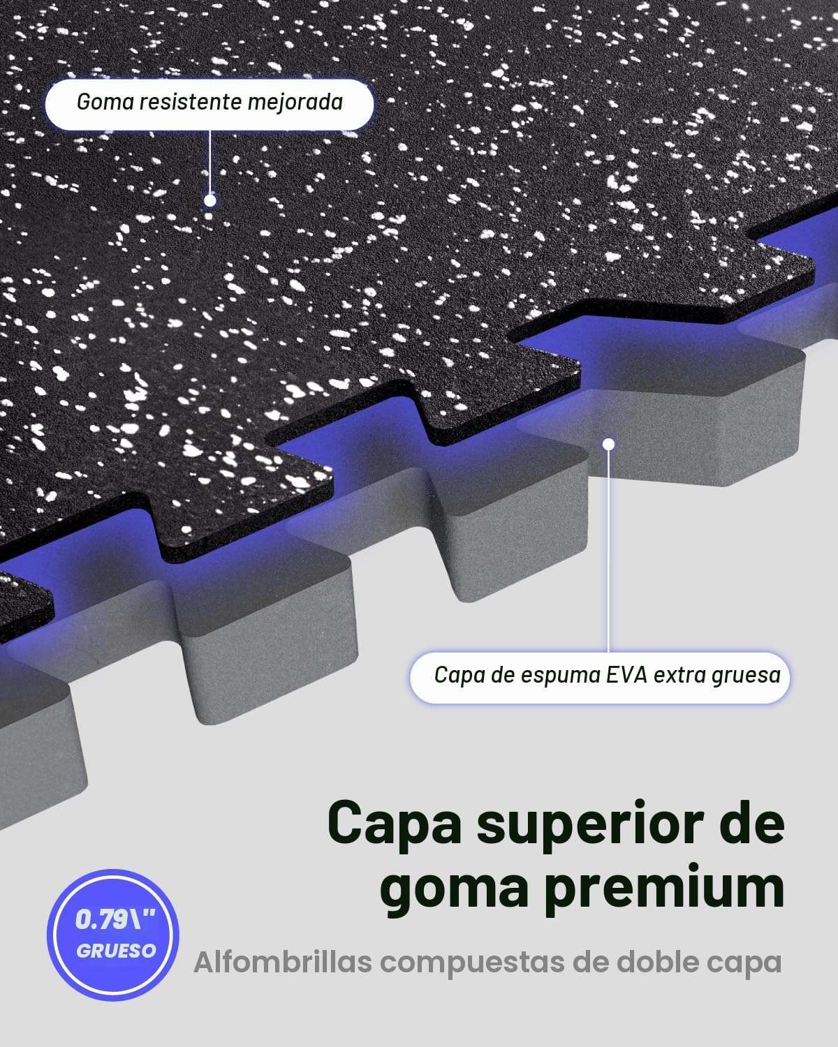 AIRHOP 0.79 pulgadas de espesor 48 pies cuadrados de alfombrillas para equipos de ejercicio, 12 losetas de goma mejoradas con espuma EVA de alta densidad, gran piso entrelazado tipo rompecabezas para