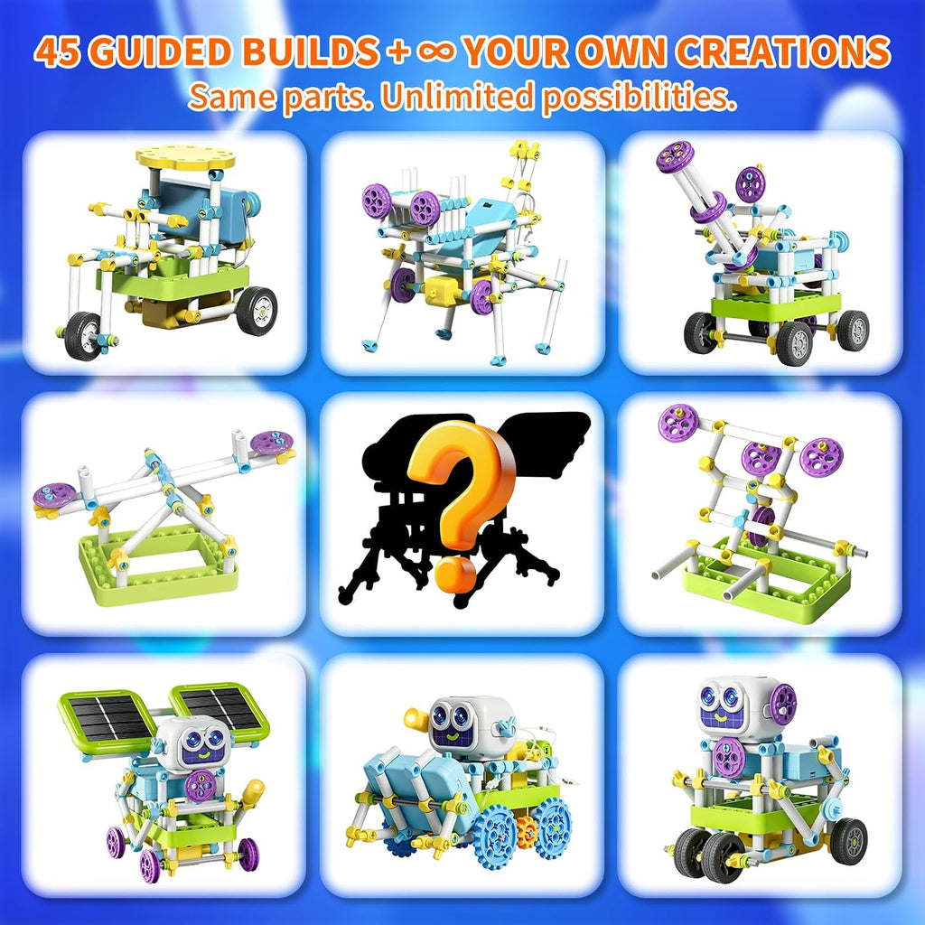 Kit de robot solar 45+ juguete STEM 434pcs con engranajes y sensores para