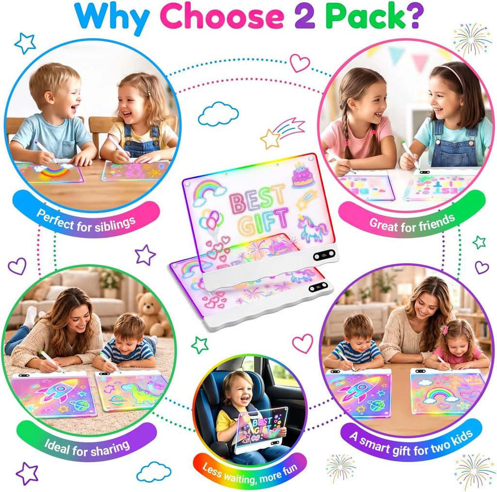 Paquete de 2 tableros de dibujo de luz LED recargables para niños