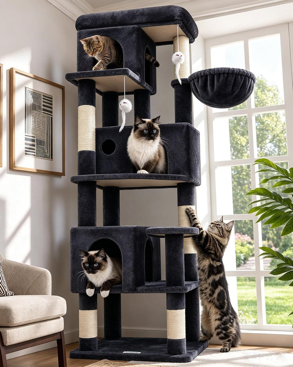 Globlazer Árbol de gato de esquina de 66 pulgadas, torre de escalada de varios niveles para gatitos, condominios para gatos, torre de rascado para gatos de interior para varios gatos con plataforma