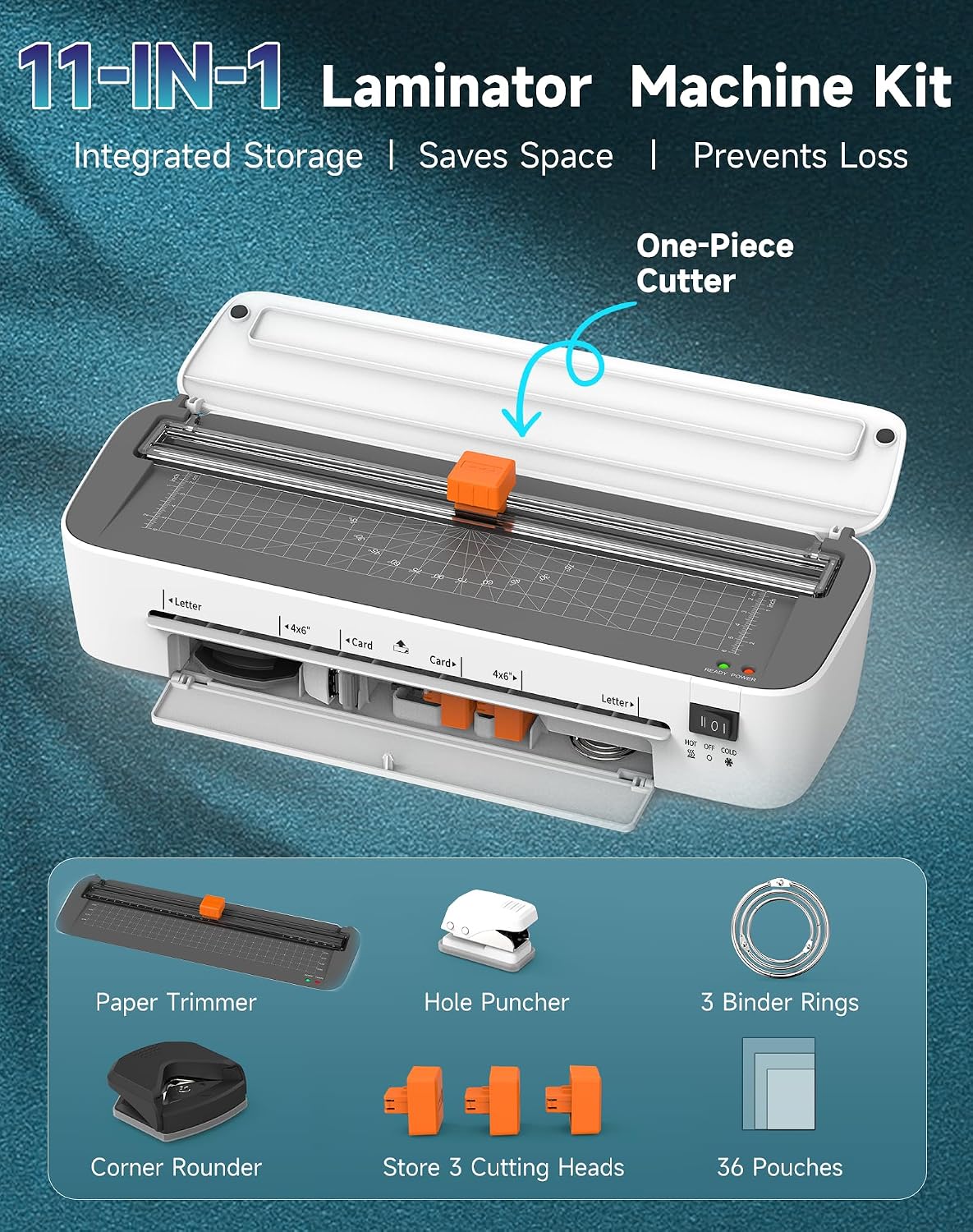 Máquina laminadora OidoZac, tecnología anti-atascos de 11 en 1 con 36 hojas laminadoras, laminadora térmica de 9 pulgadas A4 en caliente y frío con cortador de papel para uso en casa, oficina y