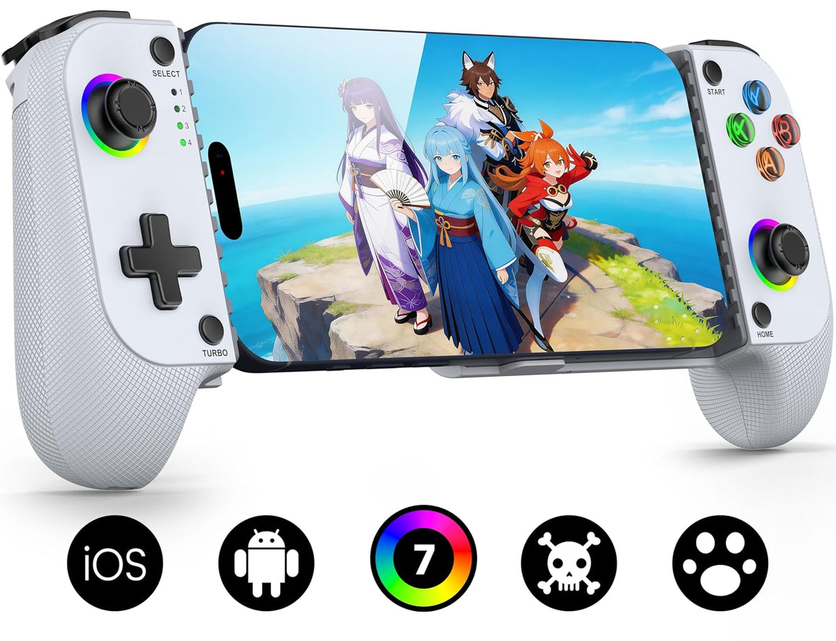 Mocagen MC1 Controlador de Teléfono para iPhone y Android – Agarre ergonómico, baja latencia, compatible con funda, Controlador móvil Bluetooth con joysticks de efecto Hall, Turbo, compañero de viaje portátil para coche/ocio