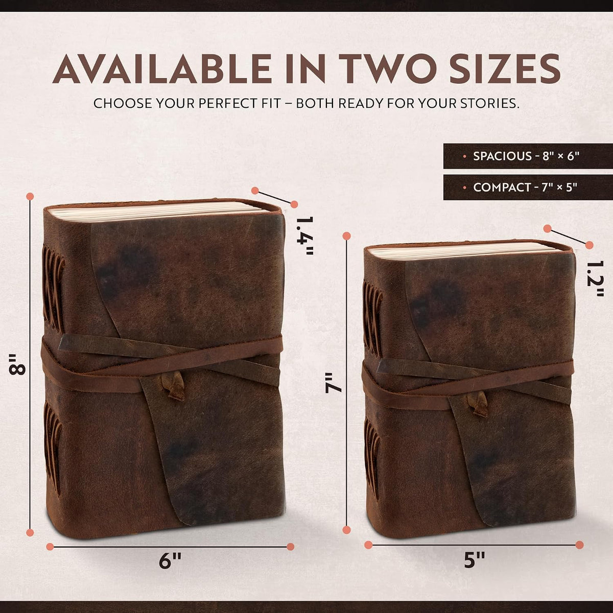 MOONSTER® - Cuaderno de papel rayado de cuero para escribir para mujeres y hombres, cuadernos grandes a rayas de 8 x 6 pulgadas, papel kraft con 400 páginas, papel rayado no recargable con rayas