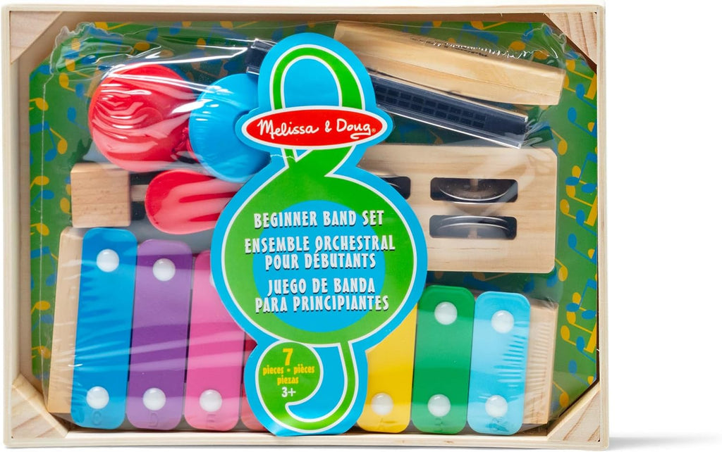 Melissa & Doug Band-in-a-Box - Juego de instrumentos de madera de 7 piezas