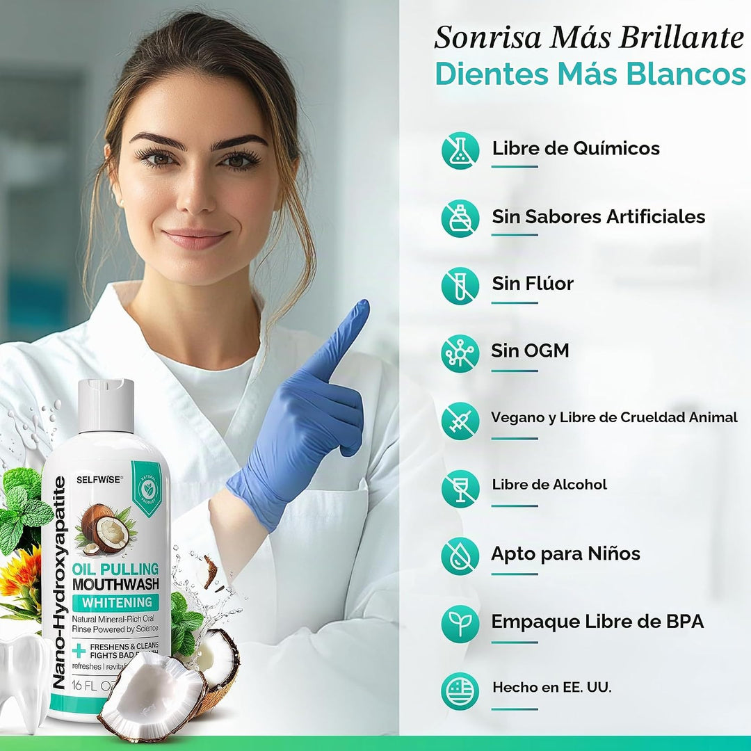 Enjuague bucal blanqueador con nano-hidroxiapatita y oil pulling pa...
