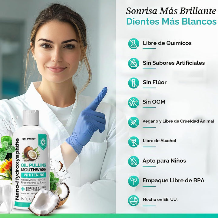 Enjuague bucal blanqueador con nano-hidroxiapatita y oil pulling pa...