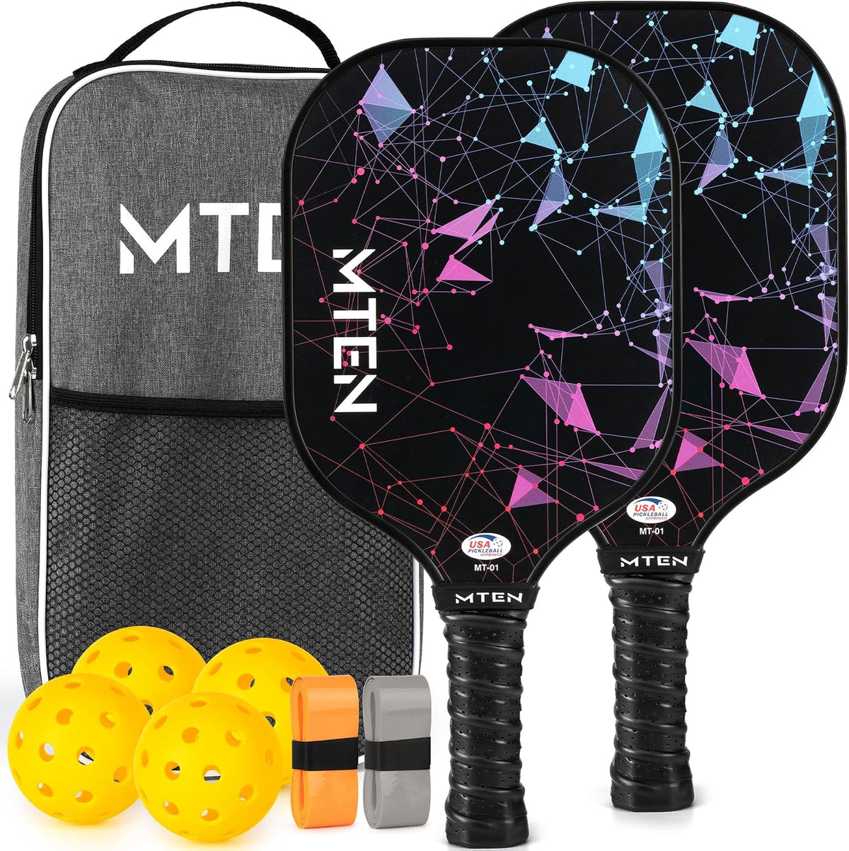 Juego de palas de pickleball MTEN de 2/4/1, raquetas de fibra de vidrio aprobadas por USAPA