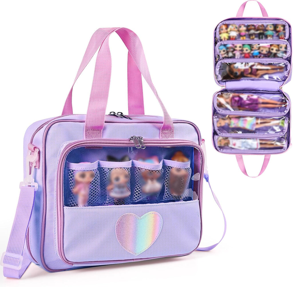 Bolsa de transporte para muñecas compatible con muñecas LOL Surprise, bolsa de transporte compatible con muñecas Barbie de 6 a 12 pulgadas, organizador todo en uno para muñecas y
