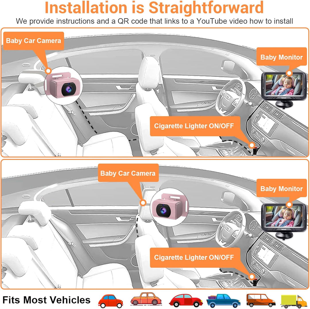 Rohent Monitor de coche para bebés y niñas, 1080P HD, ajustable en...