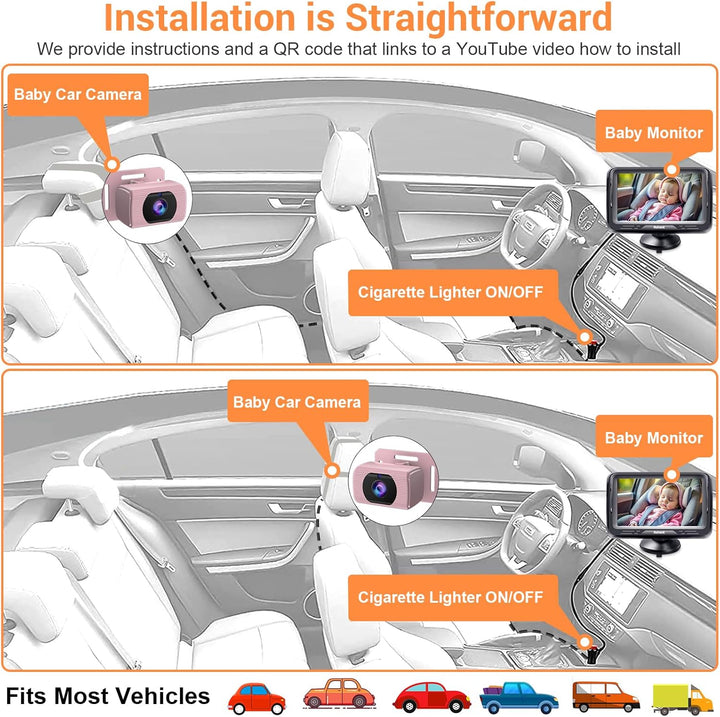 Rohent Monitor de coche para bebés y niñas, 1080P HD, ajustable en...