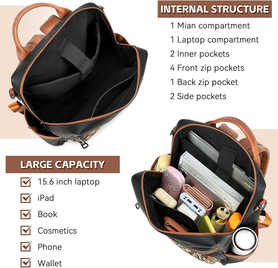 Mochila de cuero vegano AGLOD para laptop de 15.6 pulgadas para muj...
