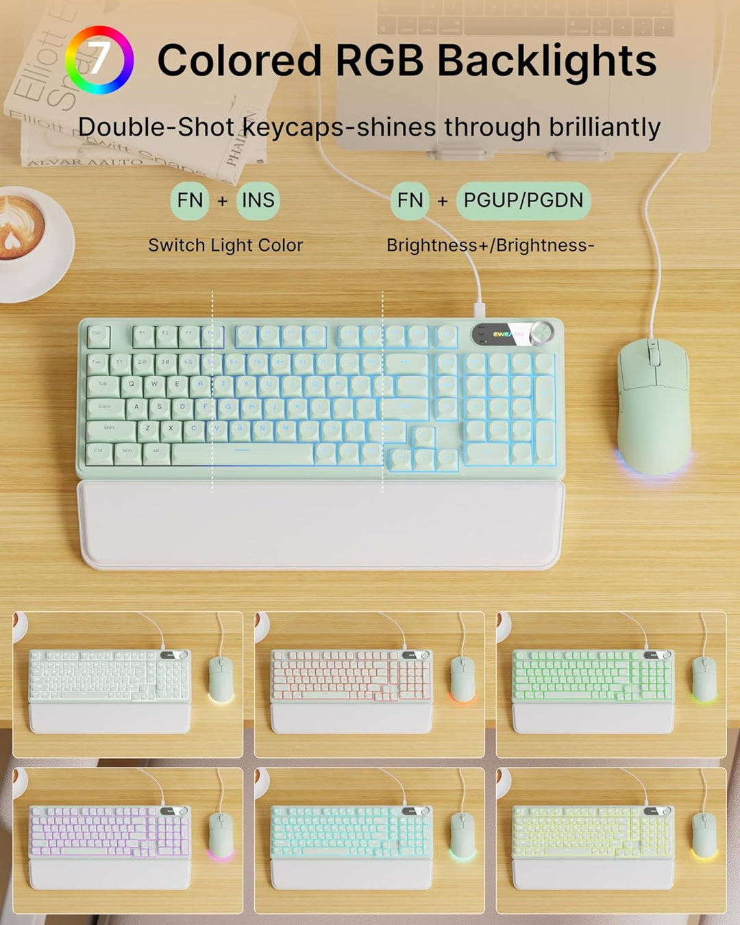 EWEADN Combo de teclado y mouse con cable con reposamuñecas desmont...