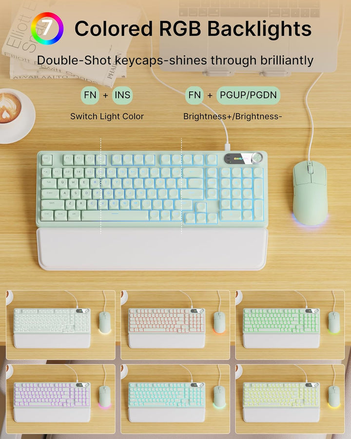 EWEADN Combo de teclado y mouse con cable con reposamuñecas desmont...