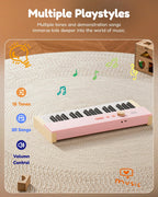 Teclado de piano para niños, piano digital de 32 teclas para niños, instrumento educativo musical para principiantes, mini teclado de madera para niños, rosa claro