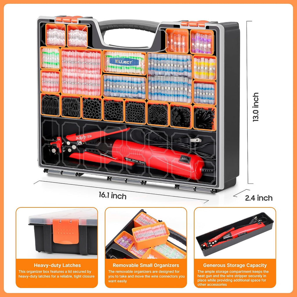 Kuject - Kit de conectores de alambre para soldadura termorretráctil, todo en uno, pelacables, pistola de calor, 2000 conectores a tope de palo de soldadura impermeables