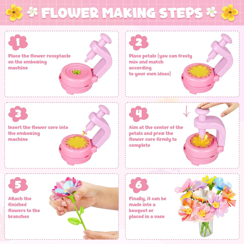 Kit de ramo de flores de tela rosa y morado, regalo educativo para niñas