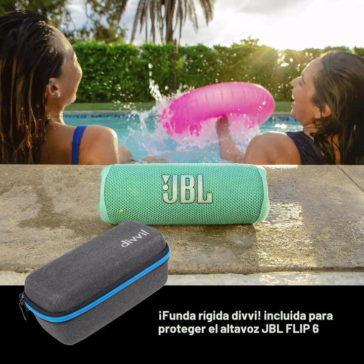 JBL Flip 6 (negro) + paquete con divvi! Funda protectora rígida
