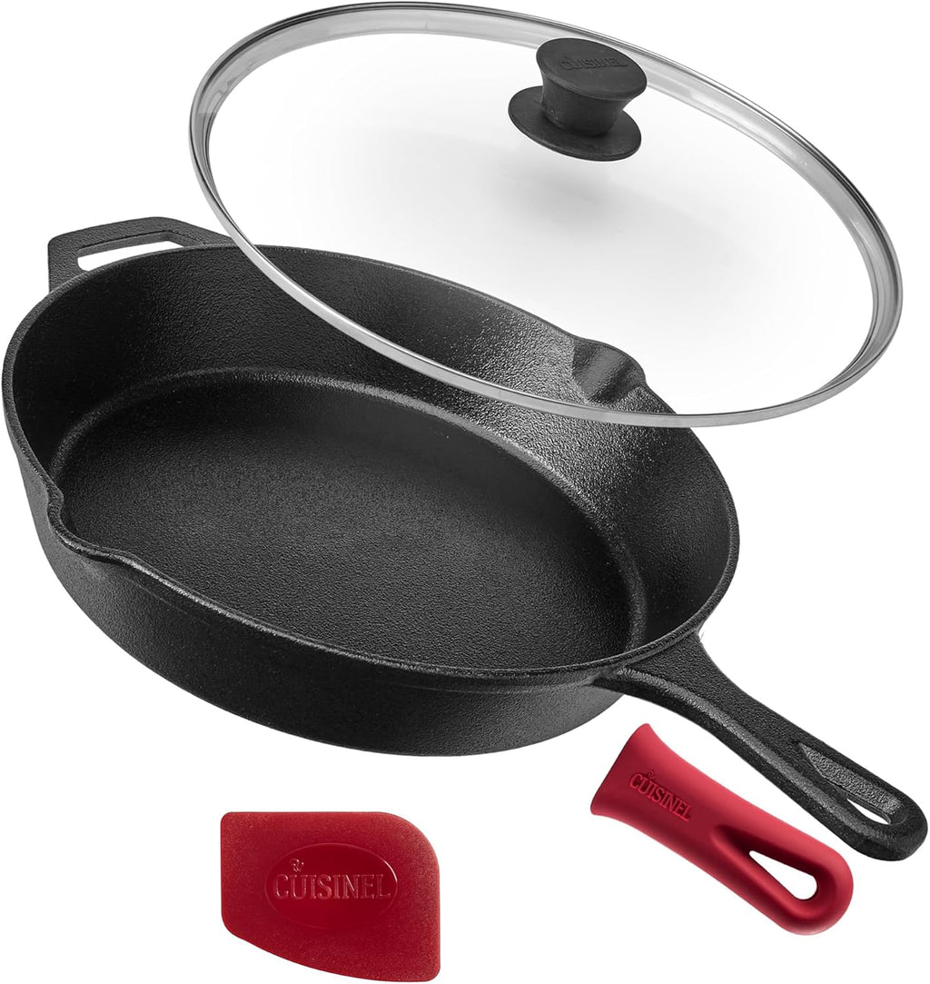 Cuisinel - Sartén de hierro fundido de 12 pulgadas con tapa, sartén