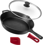 Cuisinel - Sartén de hierro fundido de 12 pulgadas con tapa, sartén