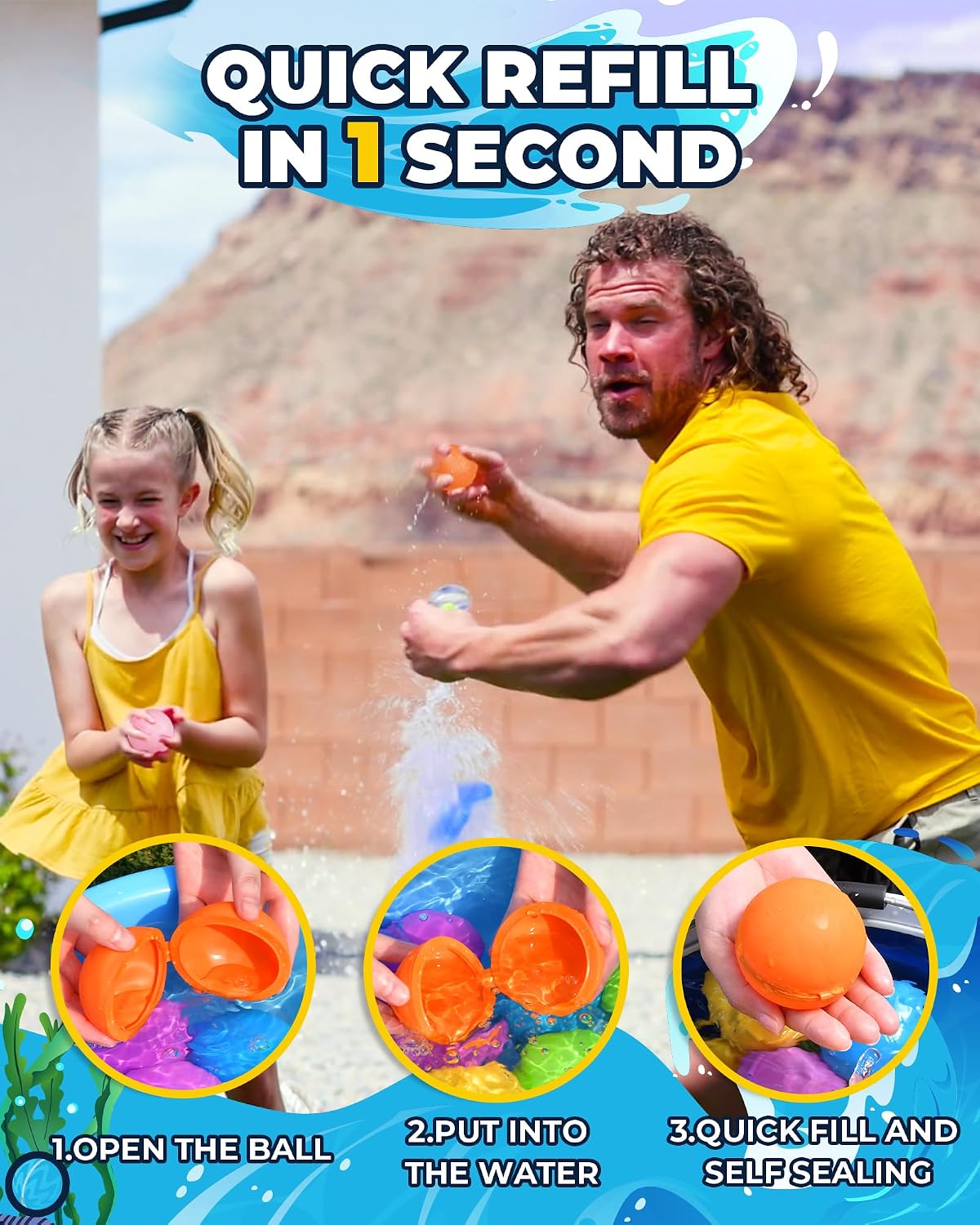 Globos de agua reutilizables, 16 unidades, bolas de agua de llenado rápido, juguetes para niños de 4 a 8 años de edad, globos de agua magnéticos autosellantes recargables para fiestas de verano, piscina, juguetes de playa al aire libre