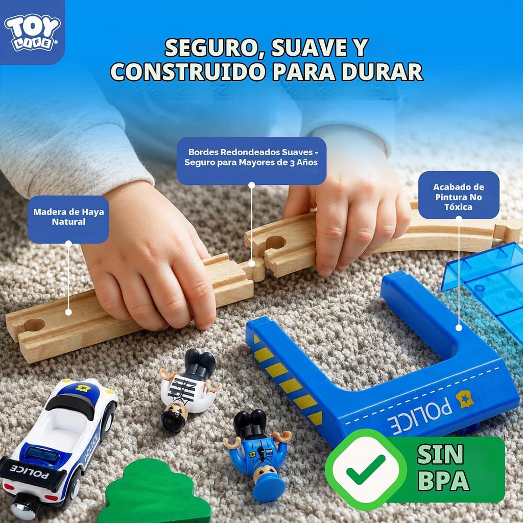 TOY Life - Juego de tren de madera, 56 piezas, juego de rieles de tren de madera, juguetes para niños de 3