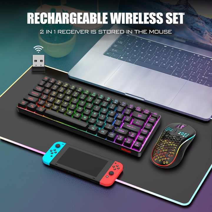 Combo de teclado y mouse inalámbricos RedThunder K84, batería recar...