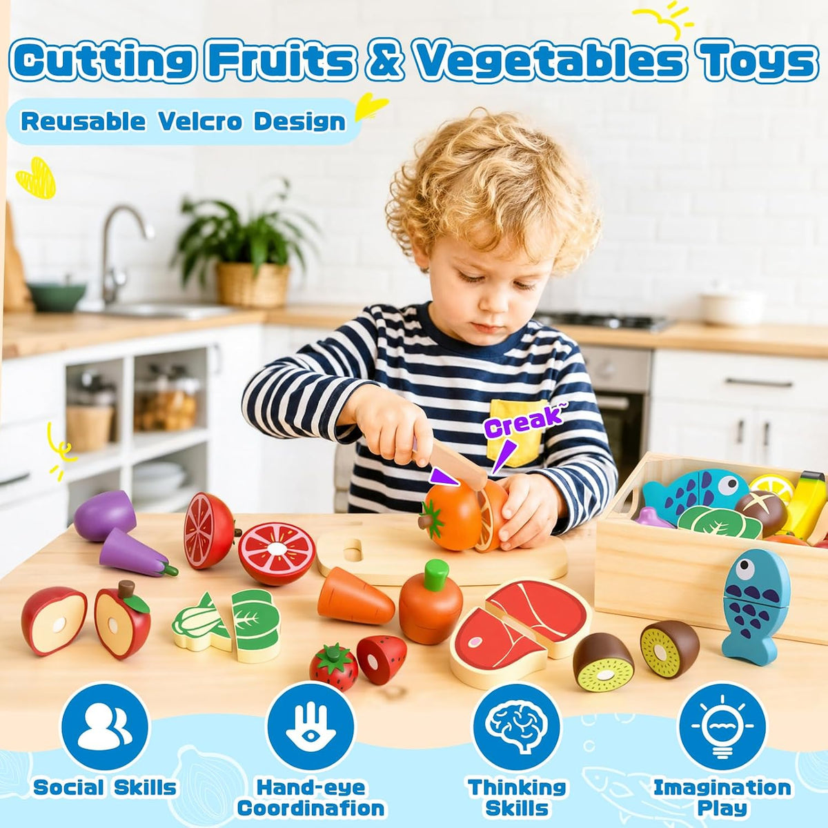 Juguetes de madera para niños, accesorios de cocina de juego de simulación