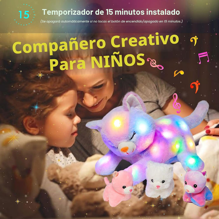 Hopearl Gato de peluche LED musical con luces, juguete de peluche c...