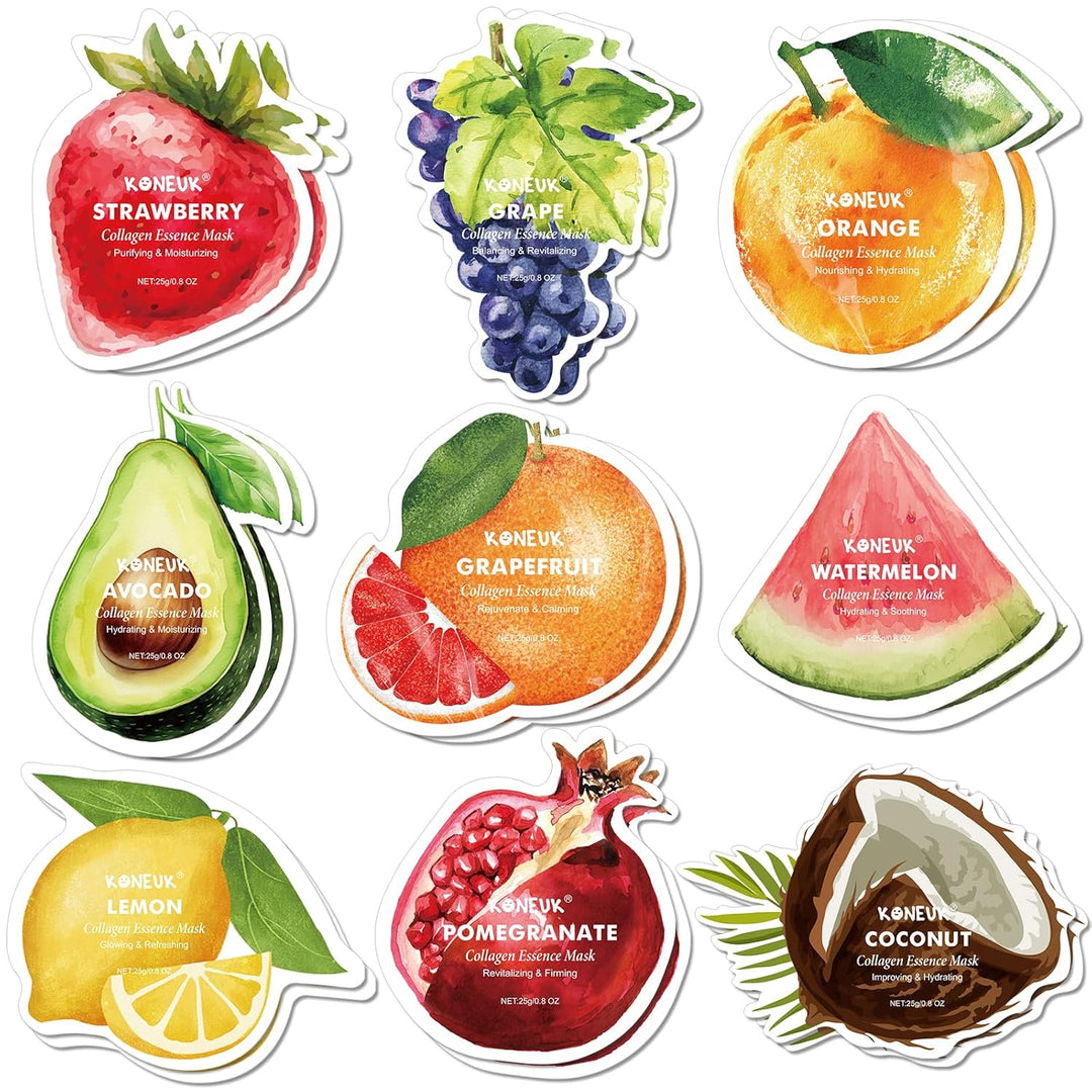 KONEUK Paquete de 18 mascarillas faciales con forma de fruta, cuida...