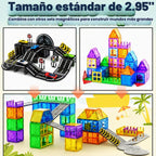 Juego de azulejos magnéticos con coches, bloques magnéticos para niños de 4