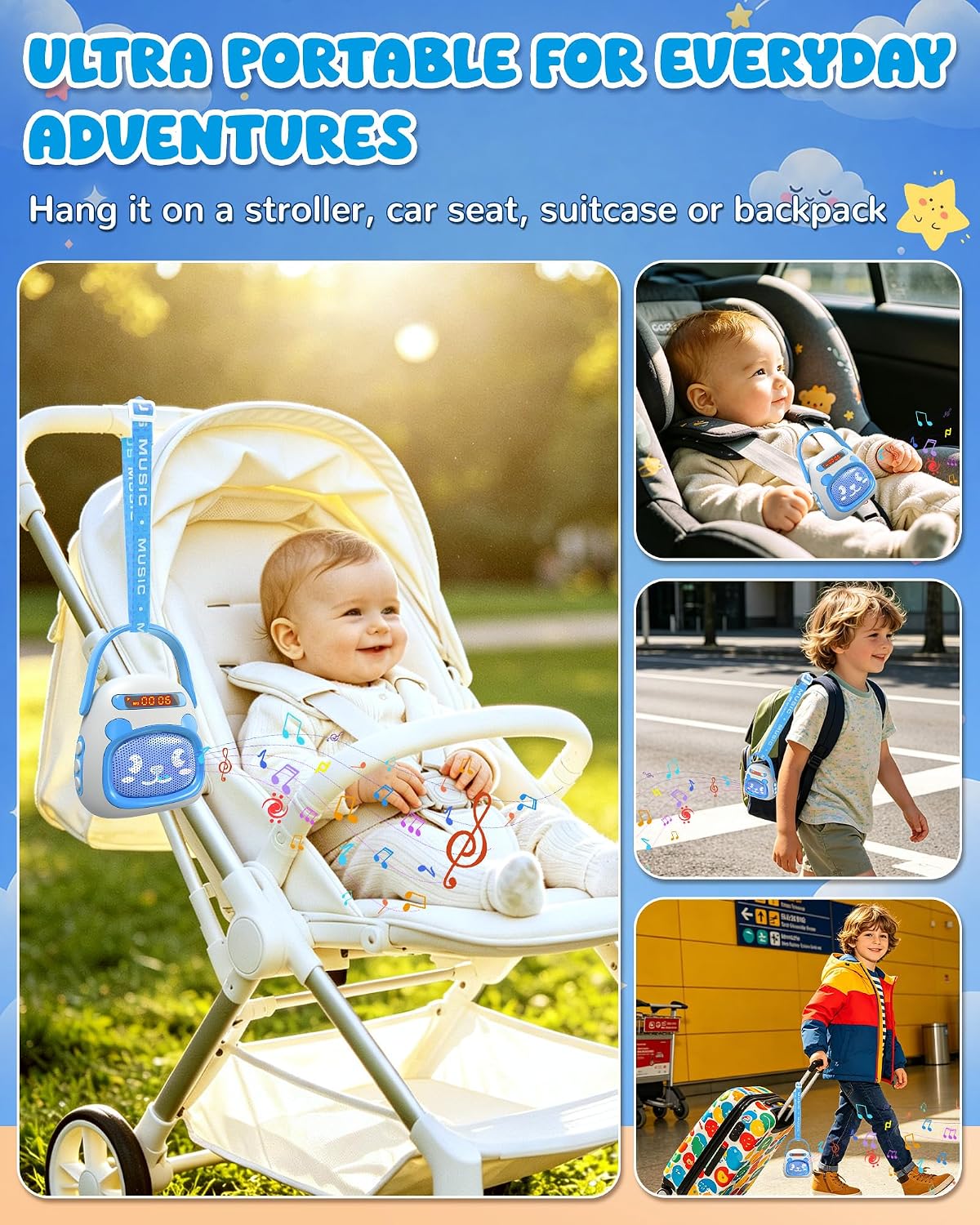 Reproductor de música portátil para niños pequeños, historias precargadas canciones de cuna y ruido blanco, mini reproductor MP3 para niños pequeños con altavoz Bluetooth, máquina de sonido de