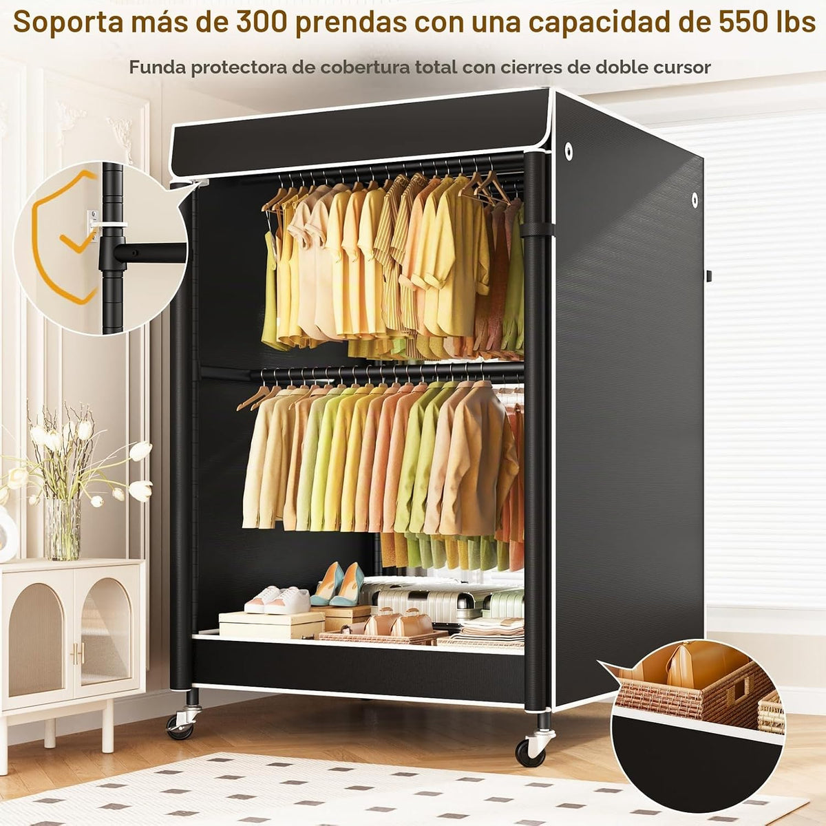 P4C Plus - Perchero enrollable con tapa, estantes de ropa