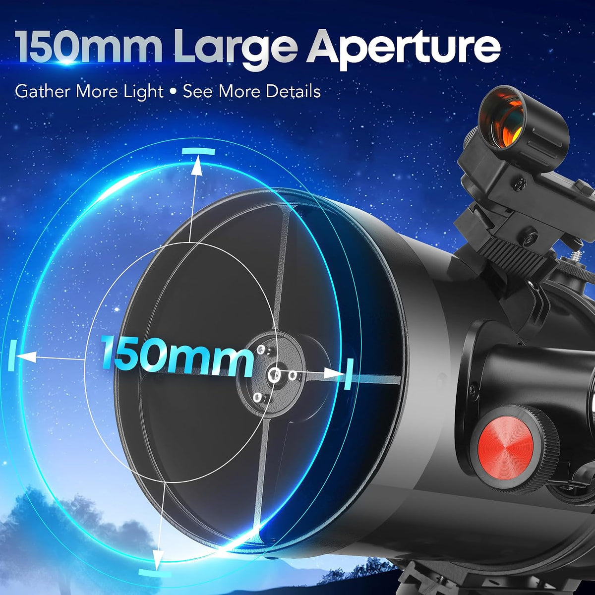 Telescopio reflector newtoniano 150EQ para adultos principiantes en astronomía, telescopios astronómicos profesionales con montaje ecuatorial, trípode, adaptador de teléfono, filtro lunar y