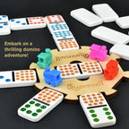 Queensell Juego de dominó de tren mexicano doble 15 para adultos y familia, juego de dominó doble de tren mexicano de 15 puntos de colores, 136 azulejos, 9 trenes, cubo de madera, caja de aluminio (doble 15)