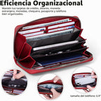 VISOUL Cartera larga de cuero con cremallera para hombres y mujeres con bloqueo RFID, cartera larga de mano grande con cremallera (borgoña)